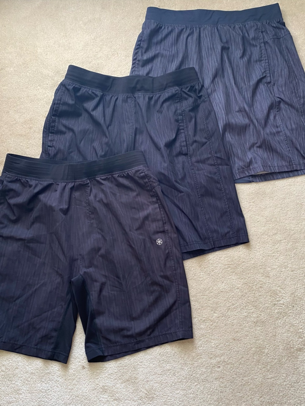 Lot of 3 Gaiam Mens Yoga Gym Running Shorts Medium 8” Inseam Black Drawstring